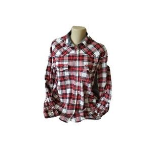 NewCond*JACHS GIRLFRIEND*BEA*Flannel Pearl Snap Front Large/42" Bust Long Sleeve